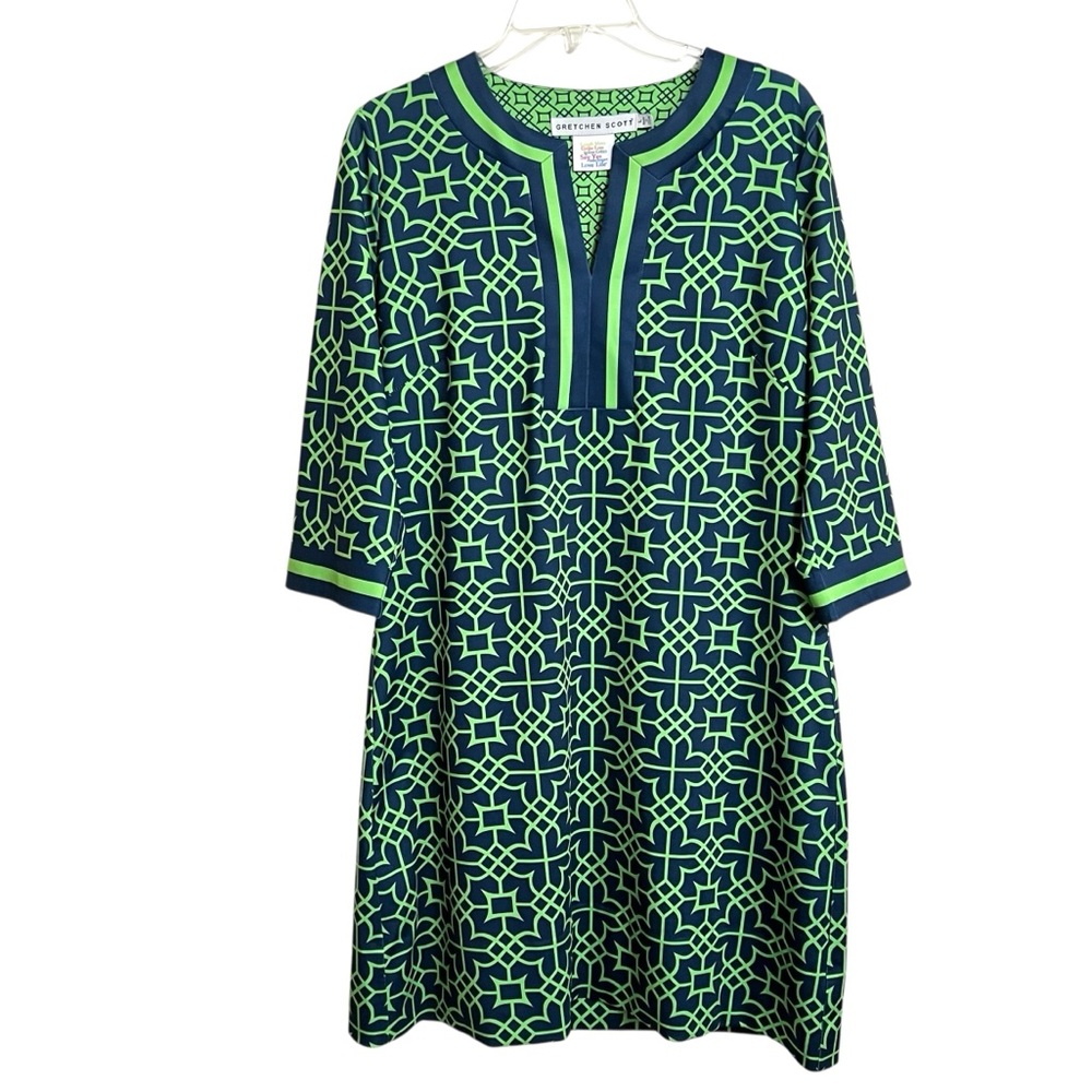 Gretchen Scott Designs Navy and Lime Geometric Mini Dress